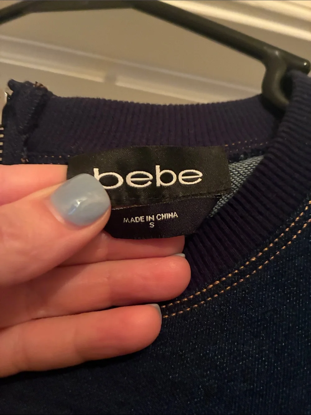 bebe Navy Rhinestone Logo Sweatshirt with Matching Leggings